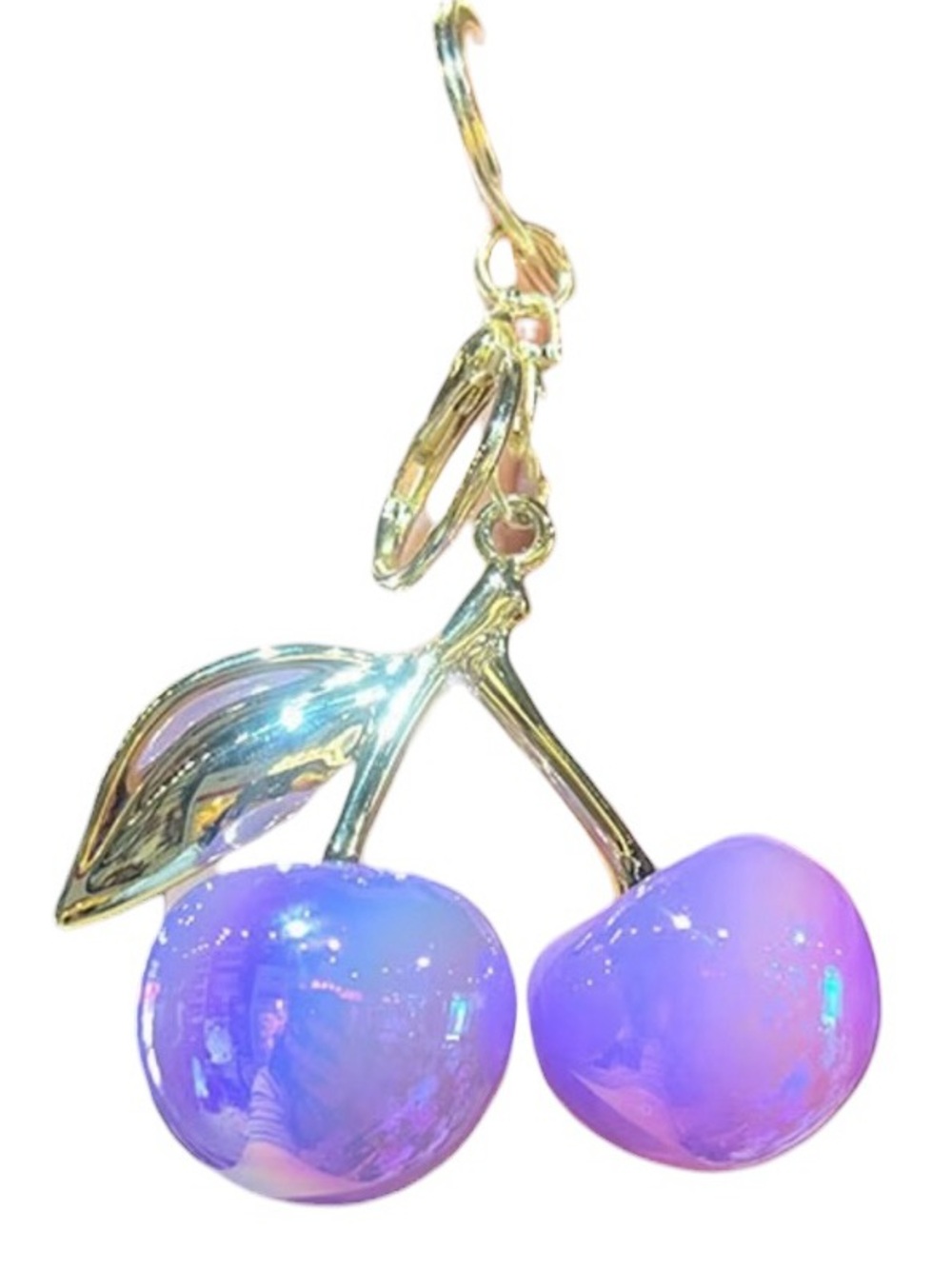 Iridescent Cherry Pendant Earrings - Purple Pink Shimmer